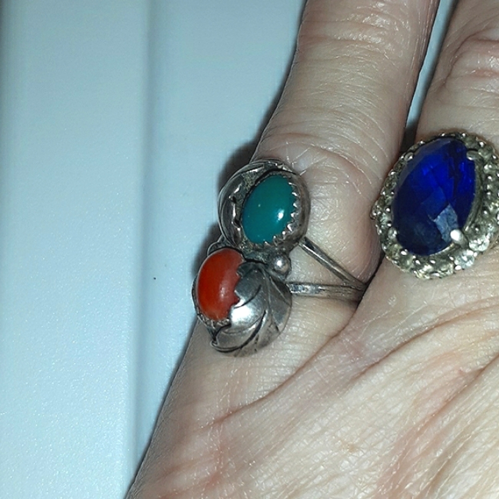 SOLD VTG 🧡 REAL Coral & Malachite Sterling Ring - Picture 8 of 11